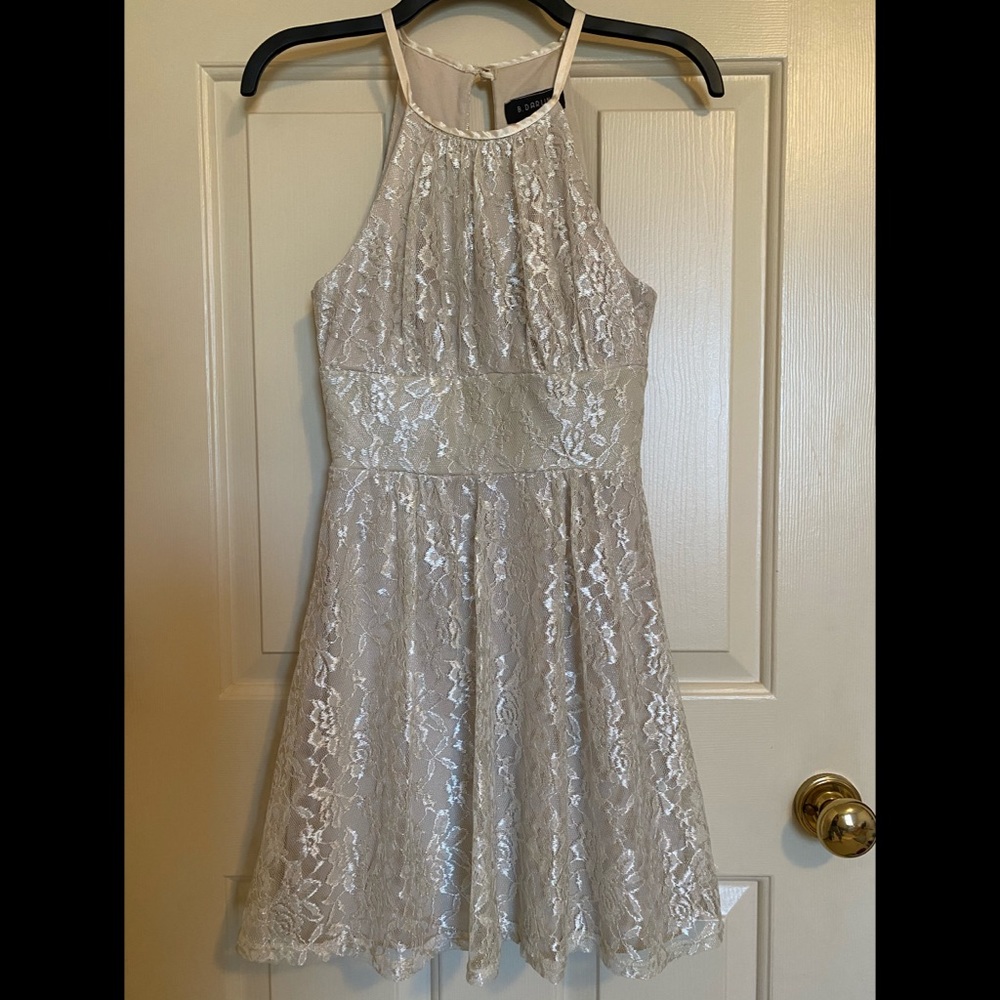 Shimmery ivory B Darlin halter dress